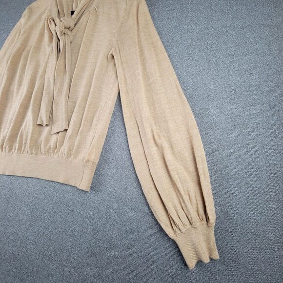 Moulinette Soeurs Anthropologie M Tan Wool Kitten Bow Halfway Button Sweater1015 - Picture 4 of 8